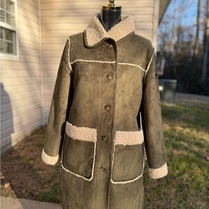 Michael Kors Olive Teddy Jacket with Shearling Trim